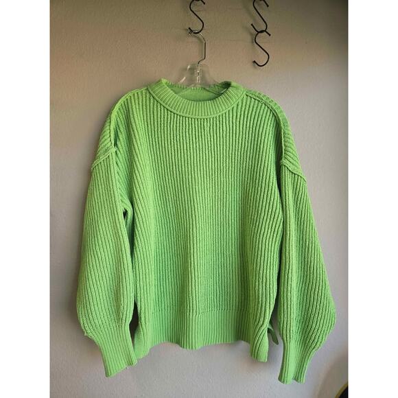 Aerie XXS Oversized Ribbed Sweater Lime Green Neon Knit Pullover Crewneck - Picture 1 of 4
